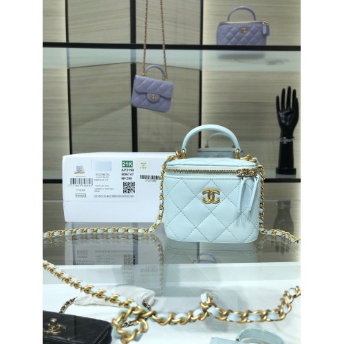 Geantă Chanel Original Small cu lanț clasic AP2198 Albastru deschis