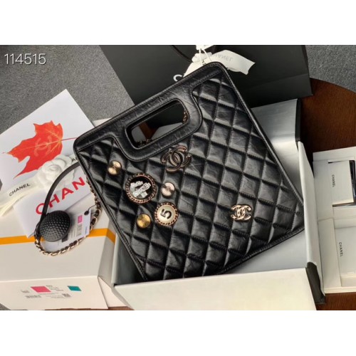 Geantă Chanel Original din piele moale, cu nuanță aurie, AS1431 neagră