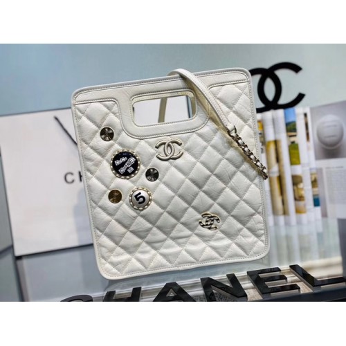 Geantă Chanel Original din piele moale, metal auriu AS1431, albă