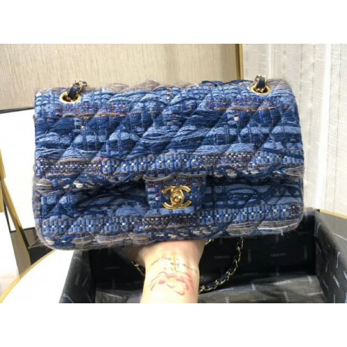Geantă Chanel Original cu clapă Twill soft A01112 albastră