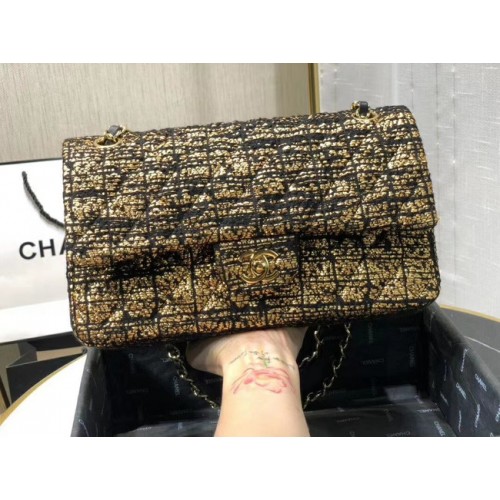 Geantă Chanel Original cu clapă Twill soft A01112 aurie