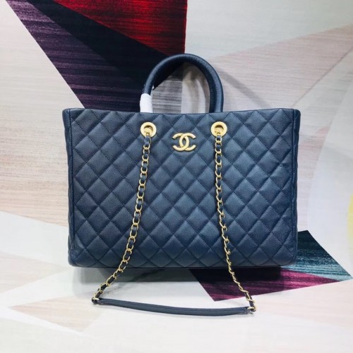 Geantă de cumpărături Chanel Original mare Piele de vițel granulată A93525 albastră