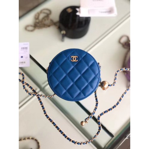 Geantă Chanel Original mini din piele de oaie AS1449 albastră