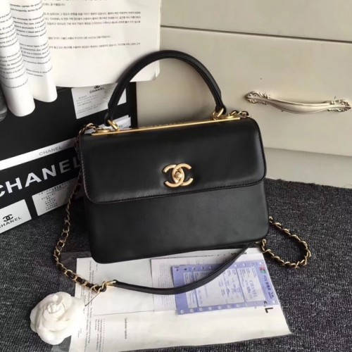 Geantă mică Chanel Original cu clapă și mâner superior A92236 neagră