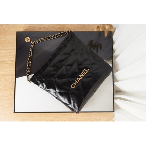 Chanel SHOPPING BAG Piele de vițel aurie Meta AS3261 neagră