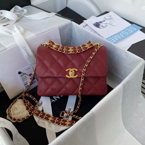Chanel PUNGĂ MICĂ FLAP Piele de vițel granulată Metal auriu AS3580 Burgundy