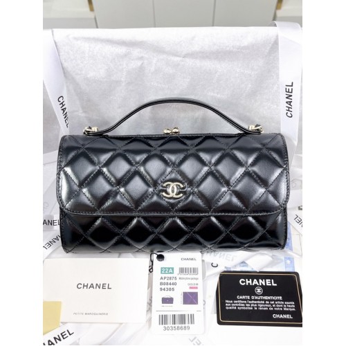 Chanel PORTABEL CU CLAPETĂ ȘI LANȚ AS2875 NEGRU