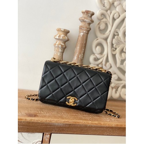 Chanel PUNGĂ MICĂ CU CLAPETĂ Piele de miel Metal auriu AS3367 negru
