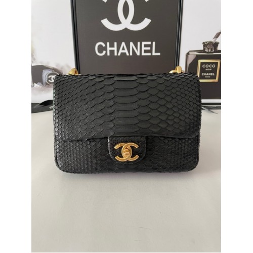 Chanel PUNGĂ MICĂ CU CLAPETĂ Șarpe-Metal Auriu AS3214 negru