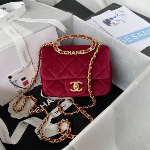 Chanel GEANTĂ MICĂ CU CLAPETĂ Catifea Metal Auriu AS3450 Burgundy