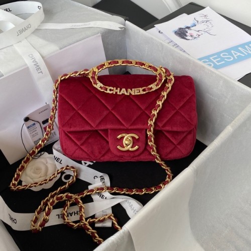 Chanel FLAP BAG Catifea Metal Auriu AS3451 Burgundy