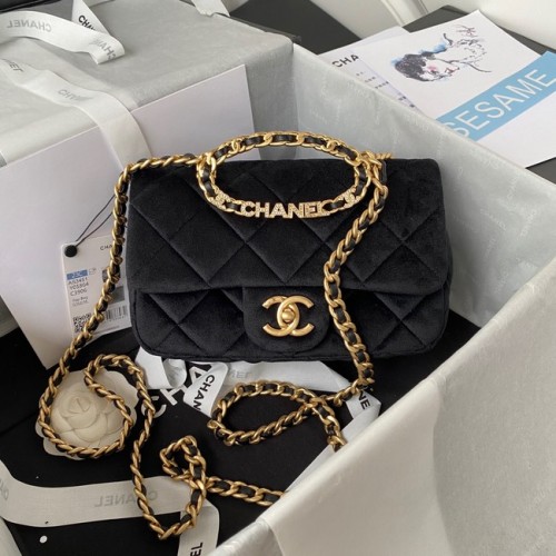 Chanel FLAP BAG Catifea Metal Auriu AS3451 negru
