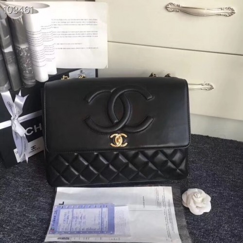 Chanel Piele de oaie, metal auriu, A91869 Negru