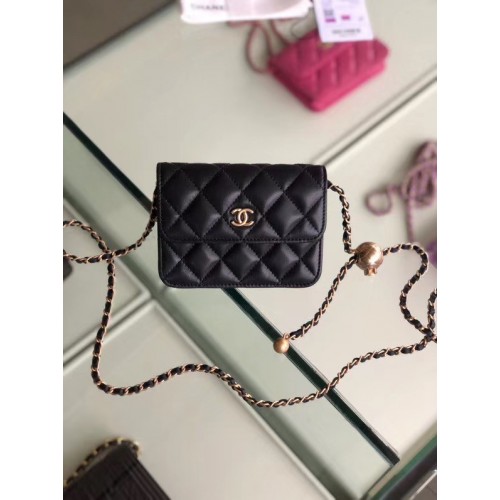 Chanel Sheepskin Original Leather Pocket AP1461 negru
