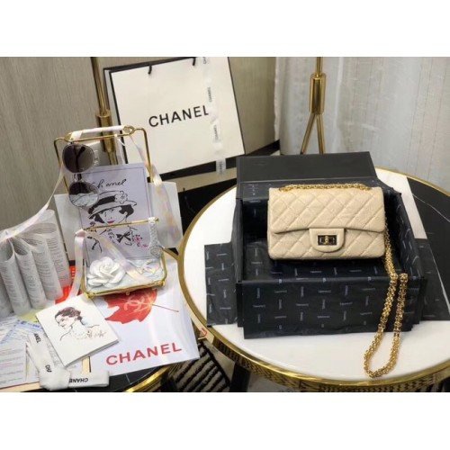Geantă de umăr Chanel din piele originală, alb-gălbui AS0874, auriu