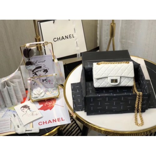 Geantă de umăr Chanel din piele originală albă AS0874 aurie