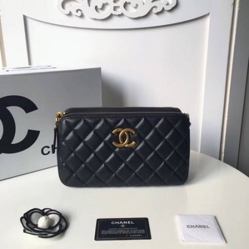Geantă de umăr Chanel Original din piele de oaie A66269 Negru