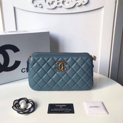 Geantă de umăr Chanel Original din piele de oaie A66269 Albastru deschis