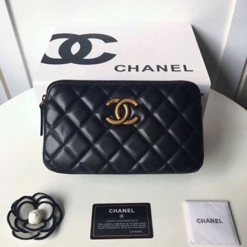 Geantă de umăr Chanel Original din piele de oaie A66270 Negru