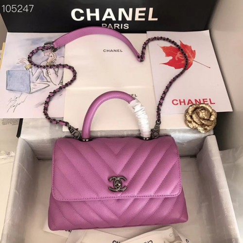 Geantă Chanel mică cu clapă, mâner superior V92990 violet
