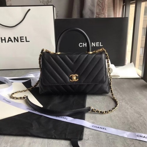 Geantă Chanel mică cu clapă și mâner superior A92990 neagră