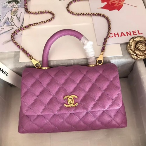 Geantă Chanel mică cu clapă și mâner superior A92991 violet