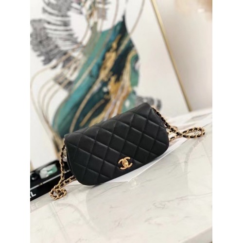 Geantă de umăr Chanel Small Flap din piele originală AP2358 neagră