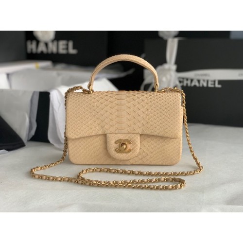 Geantă Chanel mini cu clapă din piele de șarpe și mâner superior AS2431 caisă
