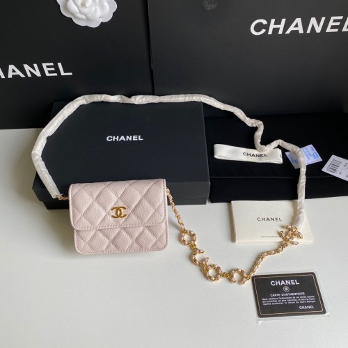 Geantă Chanel WOC Belt Bag Original Caviar Leather 2306 Roz deschis