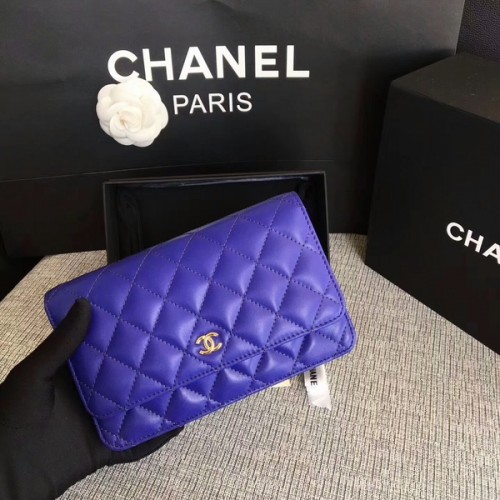 Geantă Chanel WOC Flap din piele de oaie albastră originală 33814 Glow