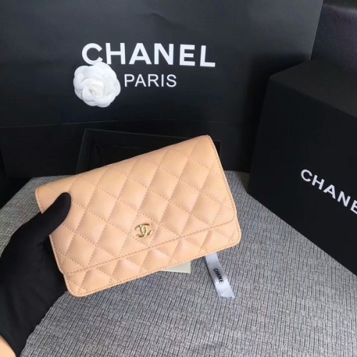 Geantă Chanel WOC Flap Camel Original Sheepskin Leather 33814 Glow