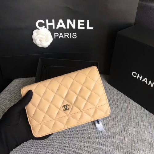 Geantă Chanel WOC Flap Camel Original Sheepskin Leather 33814 Silver