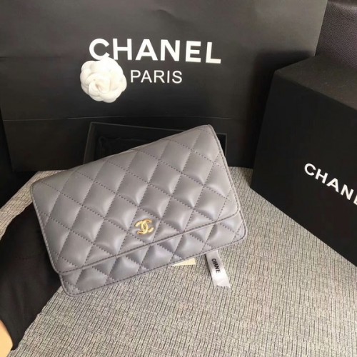 Geantă Chanel WOC Flap din piele de oaie gri originală 33814 Gloss