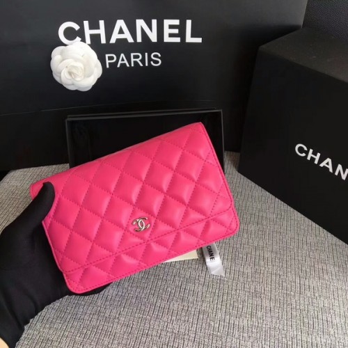 Geantă Chanel WOC Flap din piele de oaie roz originală 33814 argintie