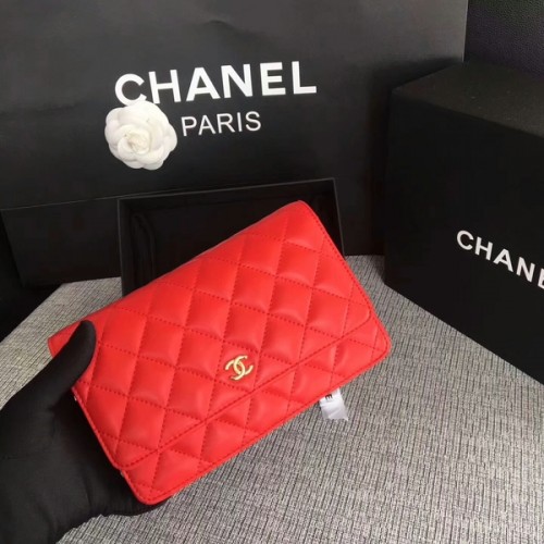 Geantă Chanel WOC Flap din piele de oaie roșie originală 33814 Glow