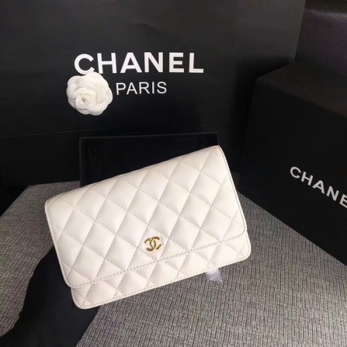 Geantă Chanel WOC Flap din piele de oaie albă originală 33814 Glow