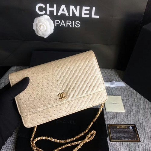 Geantă de umăr Chanel WOC Flap din piele de vițel aurie A33814 Auriu