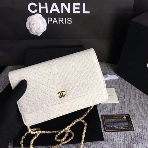 Geantă de umăr Chanel WOC Flap, piele de vițel alb-gălbui A33814 auriu