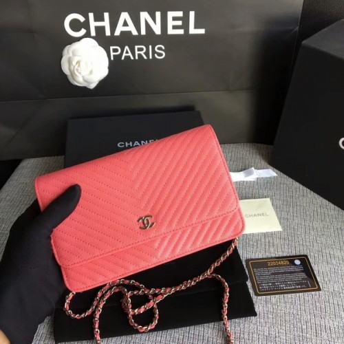 Geantă de umăr Chanel WOC Flap din piele de vițel piersică A33814 argintie