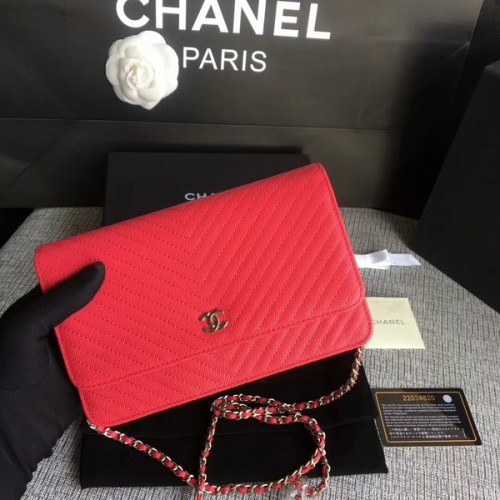Geantă de umăr Chanel WOC Flap, piele de vițel roz A33814 argintie