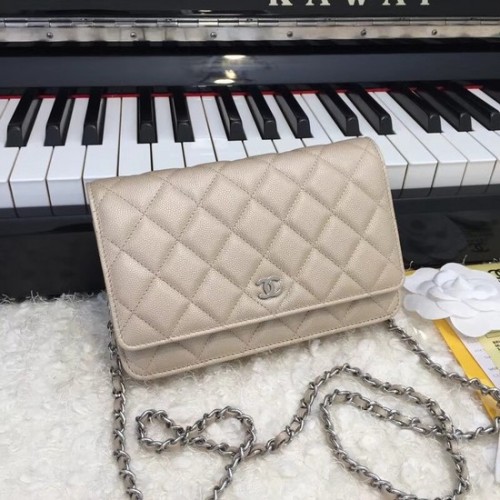 Geantă crossbody Chanel WOC Original Caviar Leather Flap CF33814 lanț auriu-argintiu