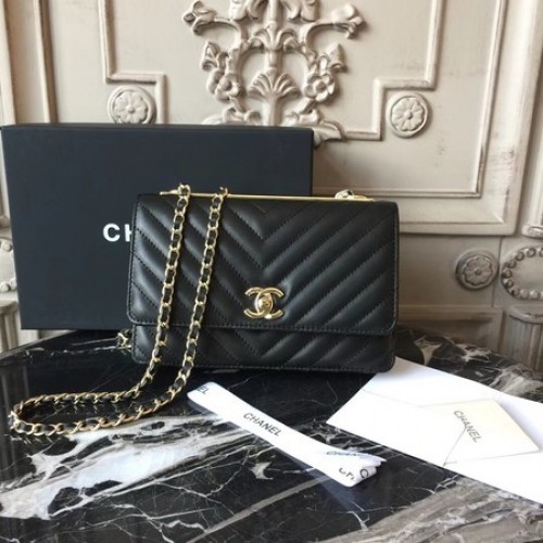 Geantă de umăr Chanel WOC Original din piele de oaie 33814 Negru