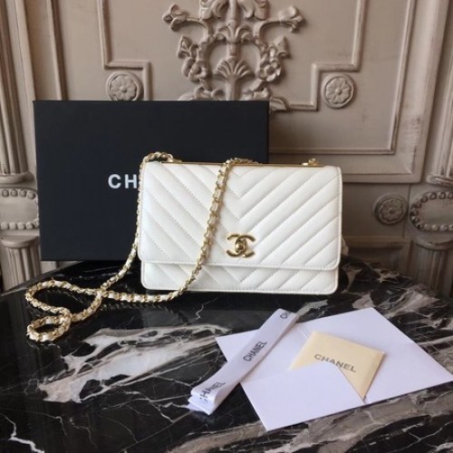 Geantă de umăr Chanel WOC Original din piele de oaie 33814 Alb-gălbui
