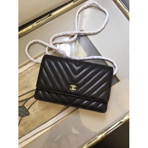 Geantă de umăr Chanel WOC Original din piele de oaie cu clapă A33814 Negru