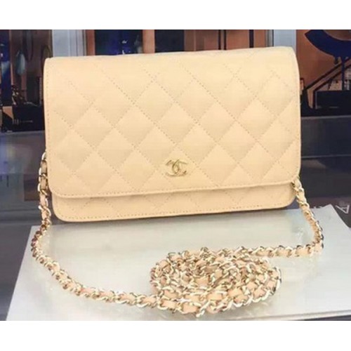 Geantă Chanel WOC mini Flap Bag din piele de oaie caisă A5373 aurie