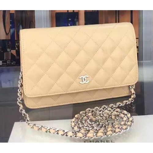 Geantă Chanel WOC mini Flap Bag din piele de oaie caisă A5373 argintie