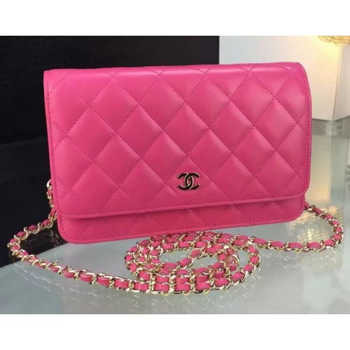 Geantă Chanel WOC mini cu clapă din piele de oaie roz A5373 aurie