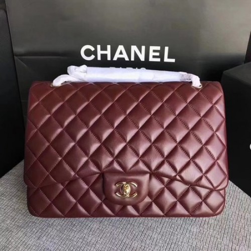 Geantă Chanel Maxi Quilted Classic Flap, piele de oaie, culoare vin, A58601, auriu