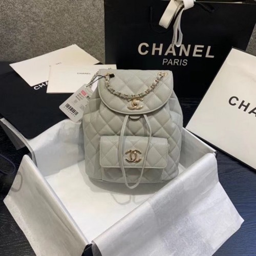 Rucsac Chanel Piele de vițel granulată Metal auriu AS1371 Gri