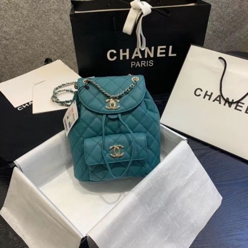 Rucsac Chanel Piele de vițel granulată Metal auriu AS1371 Verde